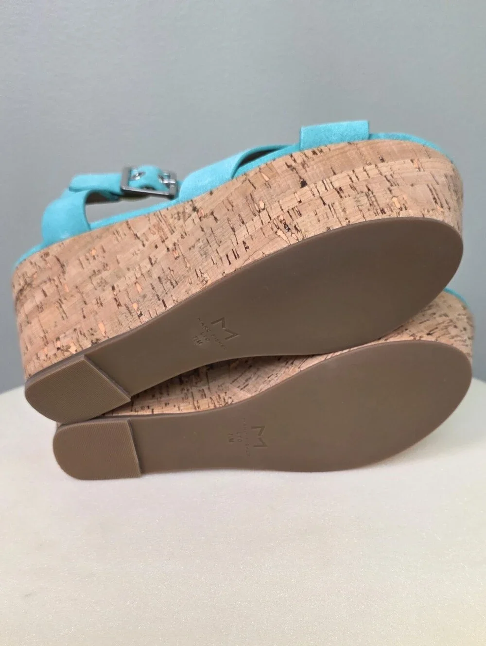 ​Marc Fisher LTD Cacie Light Green Suede Cork Platform Wedge Sandals Size 7.5 M